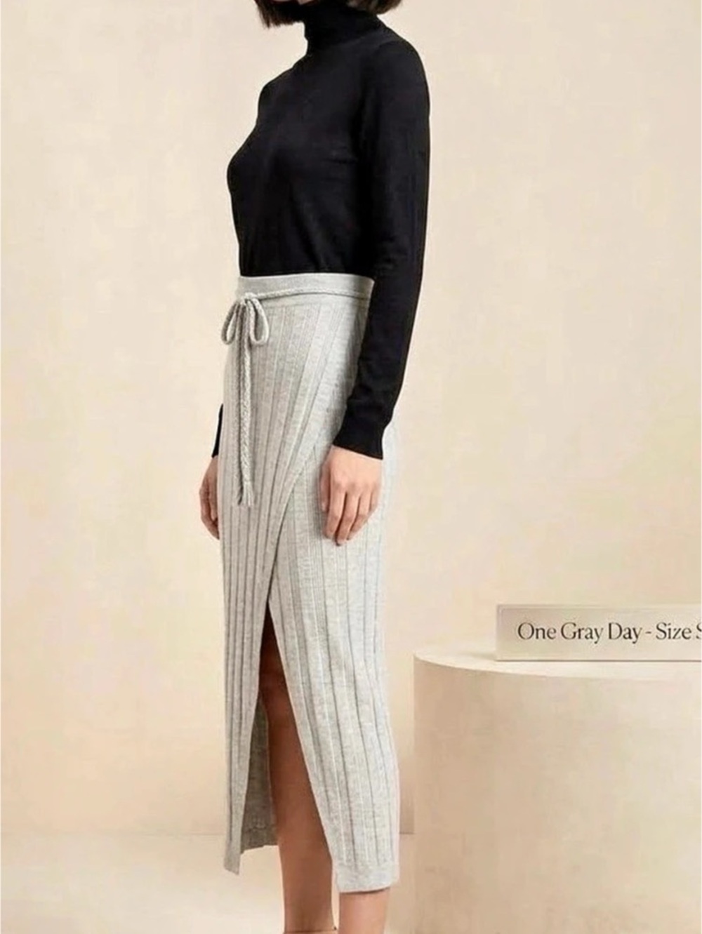 one grey day style 490GB815 Ribbed Midi Skirt in Gray Size Small NWT - Picture 9 of 9